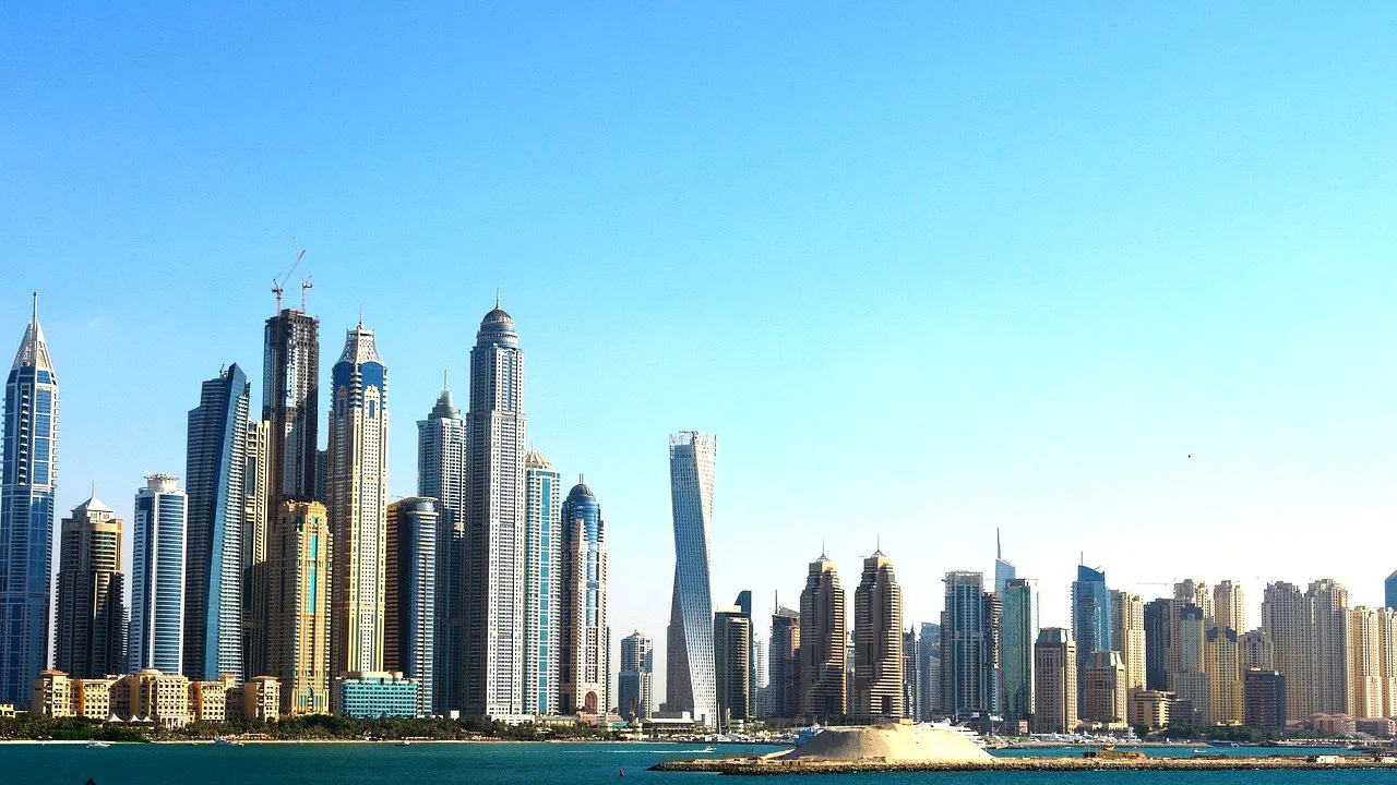 The towers of Dubai Marina on a clear day