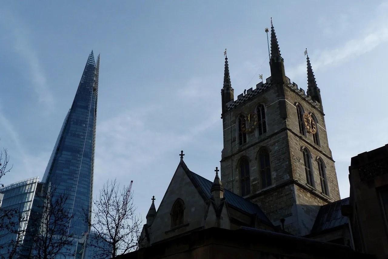 Southwark Cathedral beside the Shard, London
